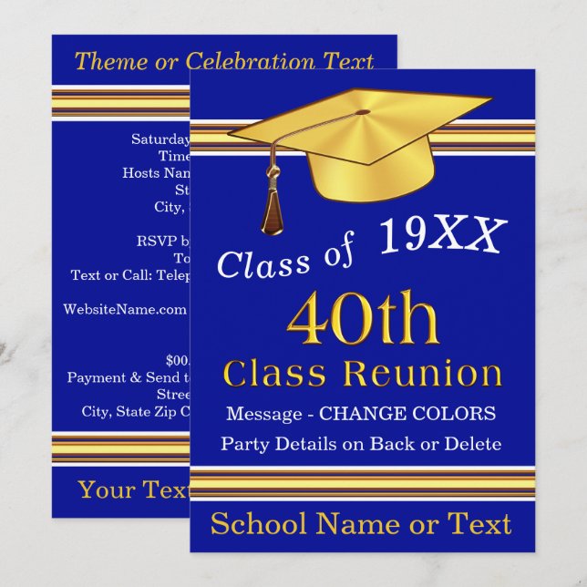 40th Class Reunion Invitations, CHANGE COLORS Invitation (Front/Back)