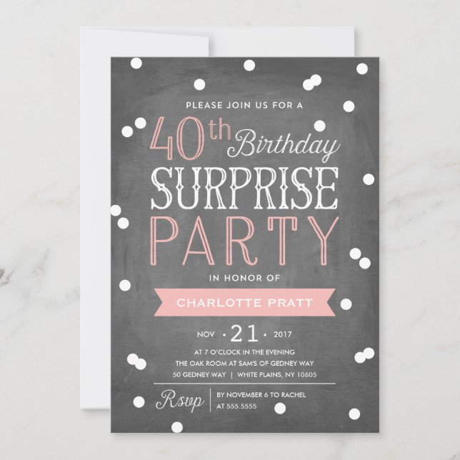 40th Confetti Surprise Party Invitation | Birthday (Front)