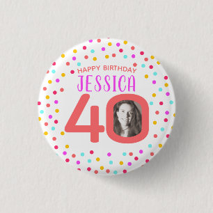 40th custom photo colourful coral confetti 1 inch round button