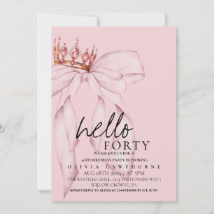 40th Dusty Rose Bow Surprise Birthday Party   Invitation