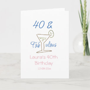40th & fabulous blue birthday name date martini g card