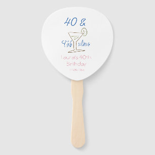40th & fabulous blue birthday name date martini g hand fan