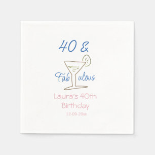  40th & fabulous blue birthday name date martini g napkin