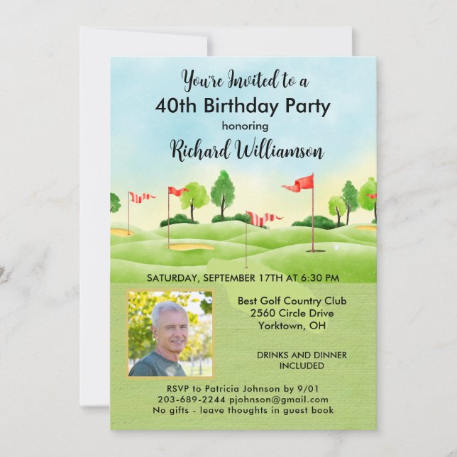 40th Fortieth Men's Birthday Party Photo Golf  Invitation (Front)