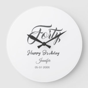 40th forty letterbirthday add name date year gray  large clock