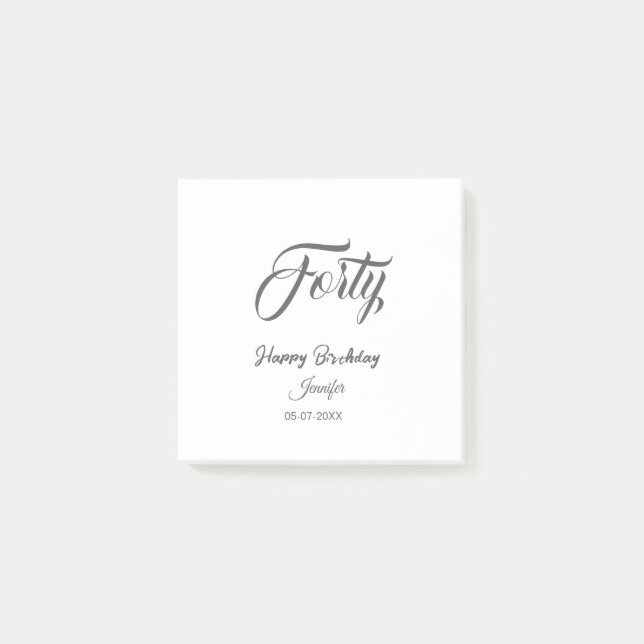 40th forty letterbirthday add name date year gray  post-it notes (Front)