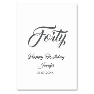 40th forty letterbirthday add name date year gray table number