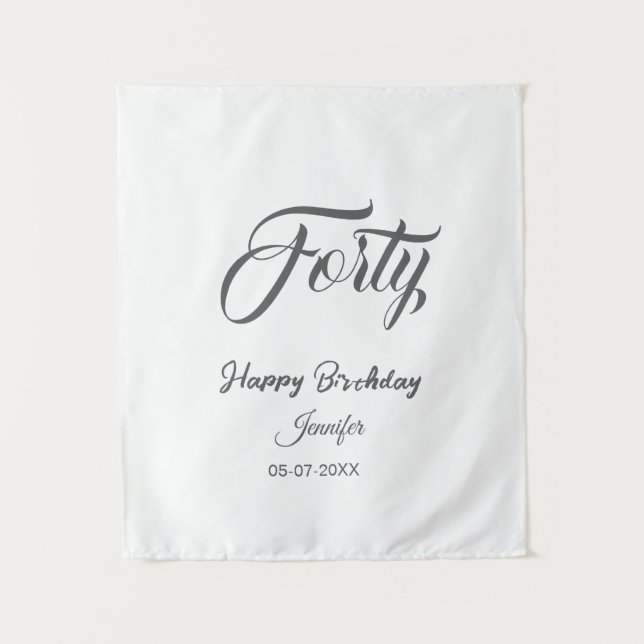 40th forty letterbirthday add name date year gray  tapestry (Front)