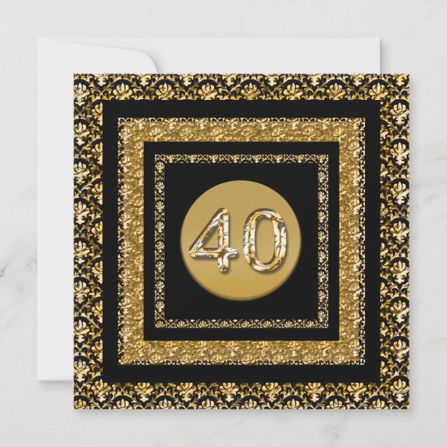40th gold black damask elegant invitation (Front)