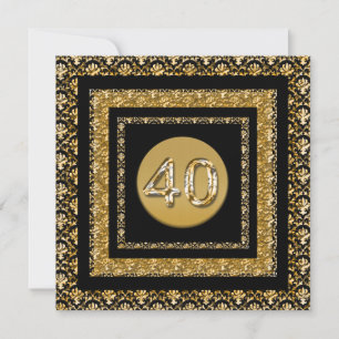 40th gold black damask elegant invitation