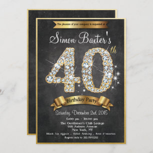 40th Gold Diamond Chalkboard Birthday Invitation