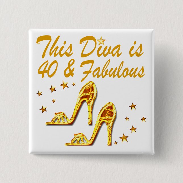 40TH GOLD SHOES 2 INCH SQUARE BUTTON (Front)