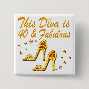 40TH GOLD SHOES 2 INCH SQUARE BUTTON