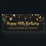 40th Happy Birthday Black Gold Stars or Your Text Banner<br><div class="desc">Celebrate the 40-year-old man or woman with this festive black and gold themed banner with gold stars. All text is editable to change as desired. Contact the designer if you’d like this design modified,  on another product or would like coordinating items.</div>
