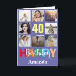 40th Happy Birthday Photo Collage Modern Card<br><div class="desc">40th Happy Birthday Photo Collage Modern Card with personalized name. For further customization,  please click the "Customize it" button and use our design tool to modify this template.</div>
