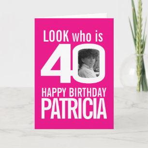 40th Happy Birthday photo pink white Card