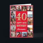 40th Happy Birthday Red and Gold Photo Collage Card<br><div class="desc">40th Happy Birthday Red and Gold Photo Collage Birthday Card. For further customization,  please click the "Customize it" button and use our design tool to modify this template.</div>