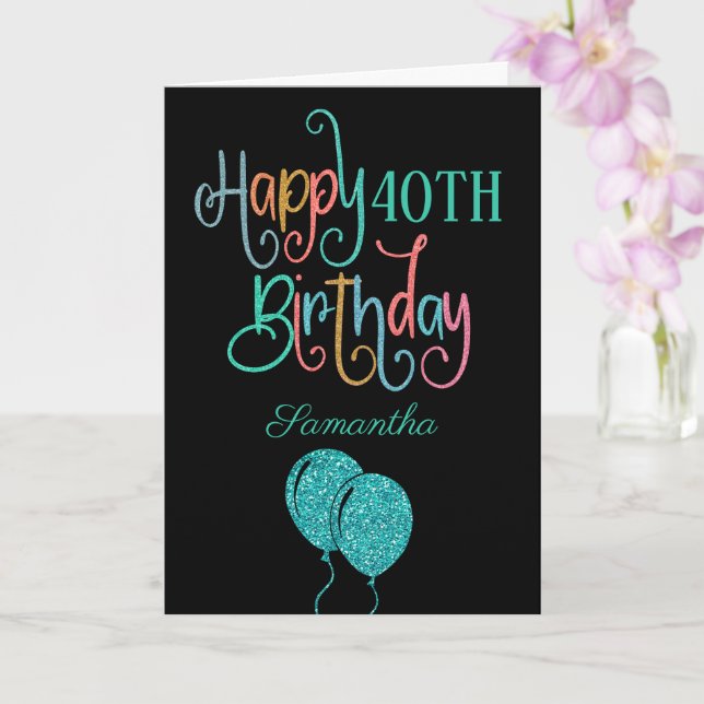40th Happy Birthday Stylish Text Name Colourful Card (Orchid)