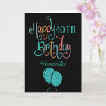 40th Happy Birthday Stylish Text Name Colourful Card<br><div class="desc">Wish a happy 40th in colourful style! Happy Birthday is set in a funky multicolor typography in shades of teal, pink, blue, coral and orange, on a classic black background. The age and your recipient’s name are in a cordinating typeface. You can change the greeting inside to your own words...</div>