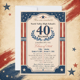 40th High School Class Reunion Americana Red White Invitation