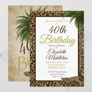 40th Leopard Print Palm Wild Birthday Invitation