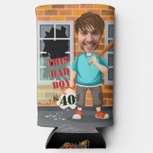 40th Men's Birthday Bad Boy Funny Face Cut-out Seltzer Can Cooler