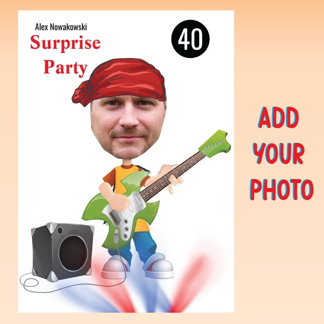 40th Mens 🎸🤣 Rockstar Birthday Guitar Funky Fun  Invitation (Creator Uploaded)