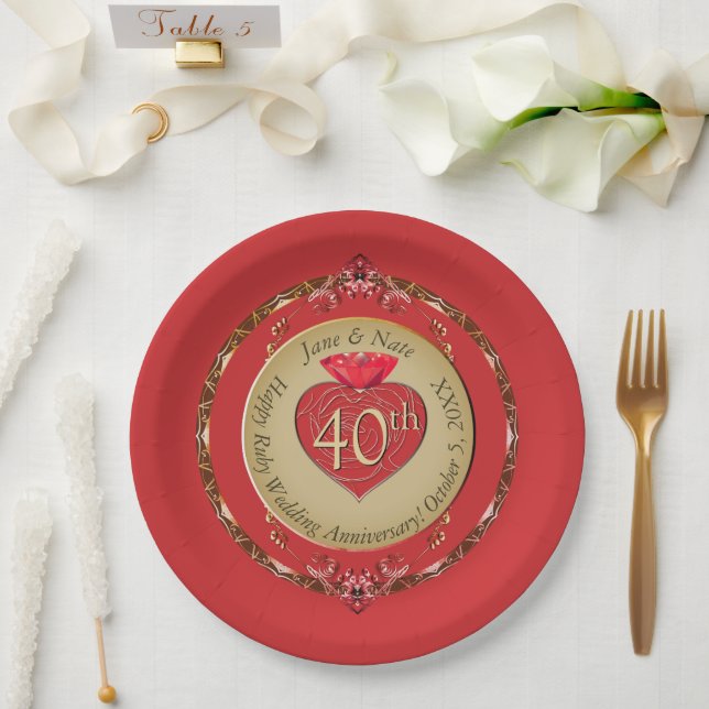 40th or 15th Ruby Wedding Anniversary Paper Plate (Wedding)