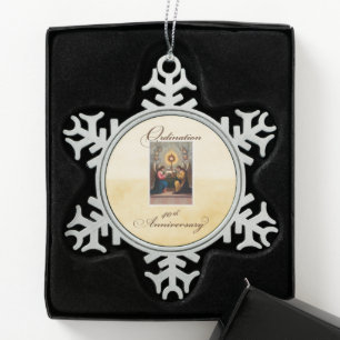 40th Ordination Anniversary Angels at Altar Snowflake Pewter Christmas Ornament