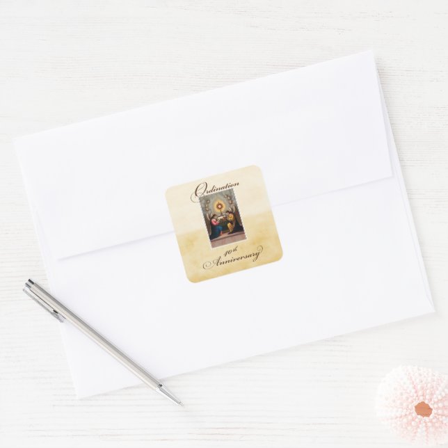 40th Ordination Anniversary Angels at Altar Square Sticker (Envelope)