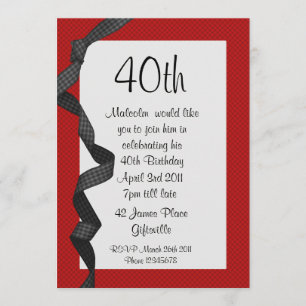 40th Party Invitation Black Ribbon