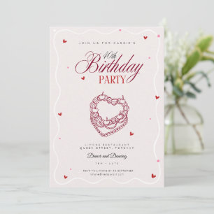 40th Party Invitation Retro Vintage Heart Cake 