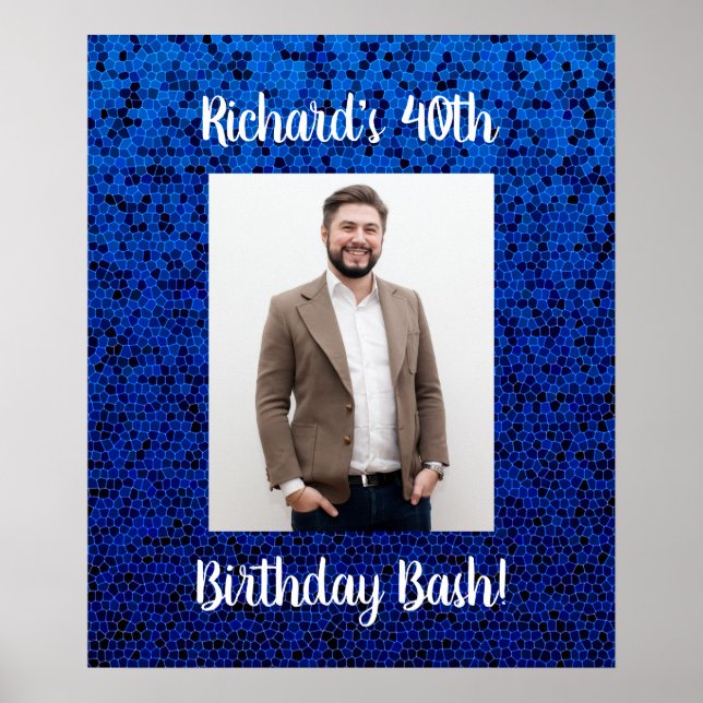 40th Photo birthday custom party celebration blue Poster (Front)