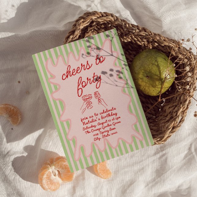 40th Pink Drawn Colourful Stripes Forty Birthday Invitation (Creator Uploaded)