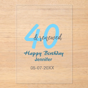 40th & renewed birthday name date blue bold number acrylic invitations