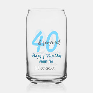 40th & renewed birthday name date blue bold number can glass