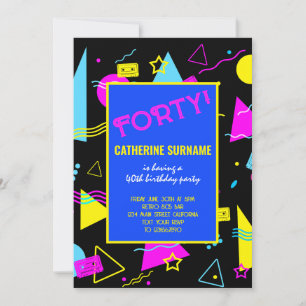 40th Retro Colourful Birthday Celebration Invitation