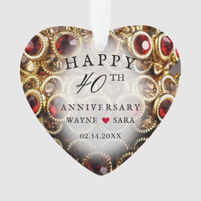 40th Ruby and Gold Jewel Wedding Anniversary Ornament (Front)