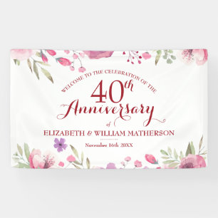 40th Ruby Anniversary Floral Watercolor Welcome Banner