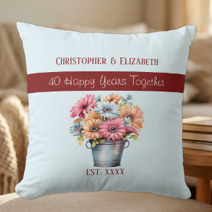 40th ruby anniversary flowers blue throw pillow