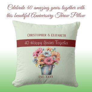 40th ruby anniversary flowers green throw pillow