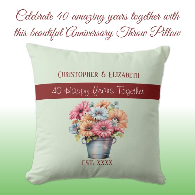 40th ruby anniversary flowers green throw pillow (Creator Uploaded)