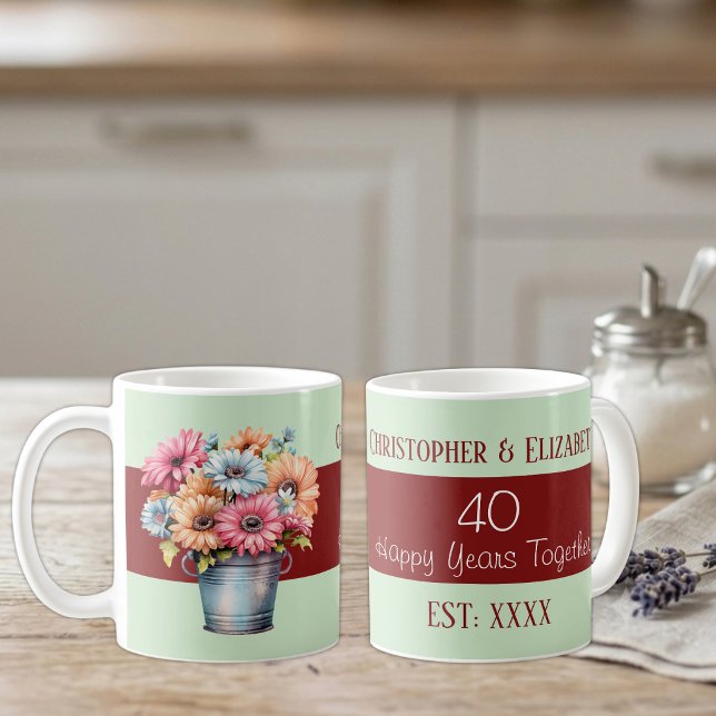 40th ruby anniversary flowers names green coffee mug (Creator Uploaded)