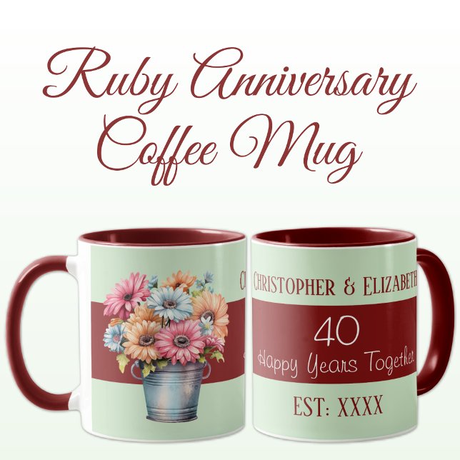 40th ruby anniversary flowers names green mug (Creator Uploaded)