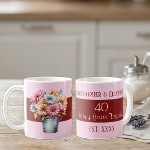 40th ruby anniversary flowers names pink coffee mug