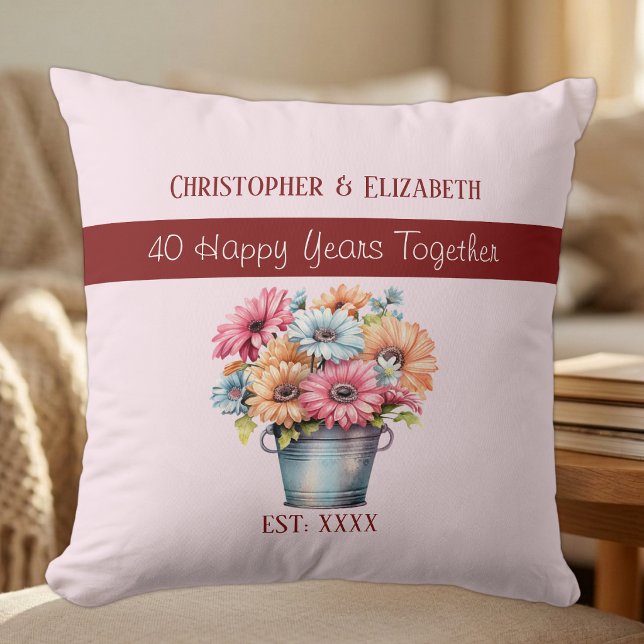 40th ruby anniversary flowers pink throw pillow (Creator Uploaded)