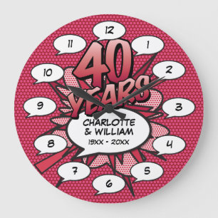 40th Ruby Anniversary Fun Retro Comic Book Large Clock