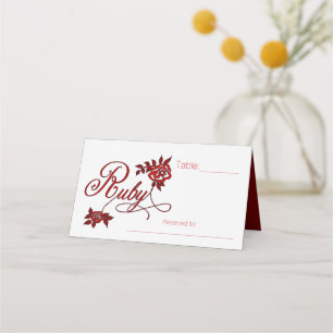 40th Ruby Anniversary Party with White Roses Place Card