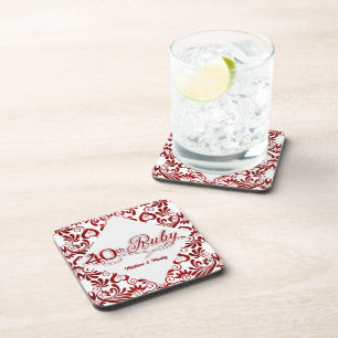 40th Ruby Anniversary Personalized Swirls Coaster
