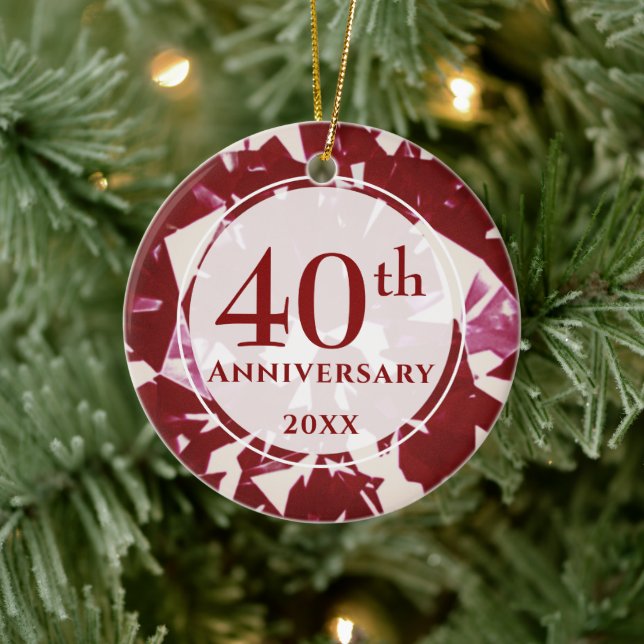 40th Ruby Anniversary Photo Personalized Ceramic Ornament (Tree)